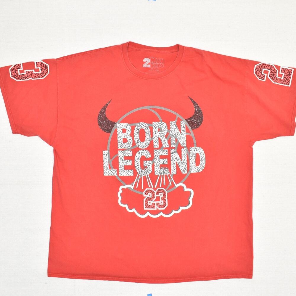 2 Monkeys Men's T Shirt Born Legend #23 Basketball Cotton Red Size 3XL Crew Neck